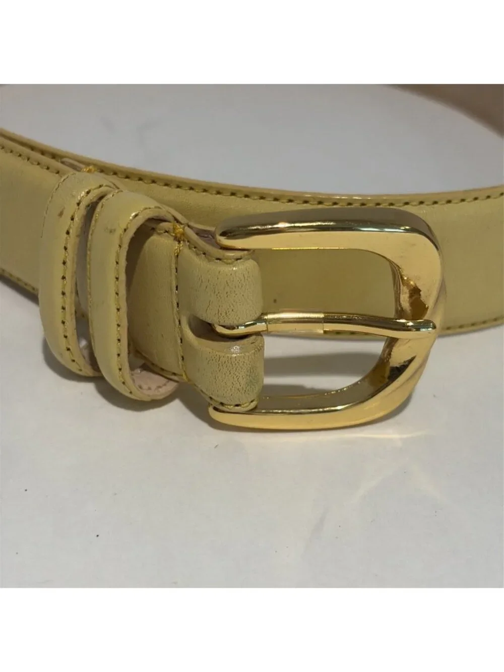 Talbots Women's Genuine Leather Belt Size XL Pastel Yellow Solid Brass Buckle